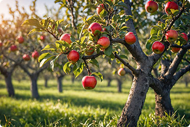 Apple trees in an orchard. Structuring your farm for long-term protection.